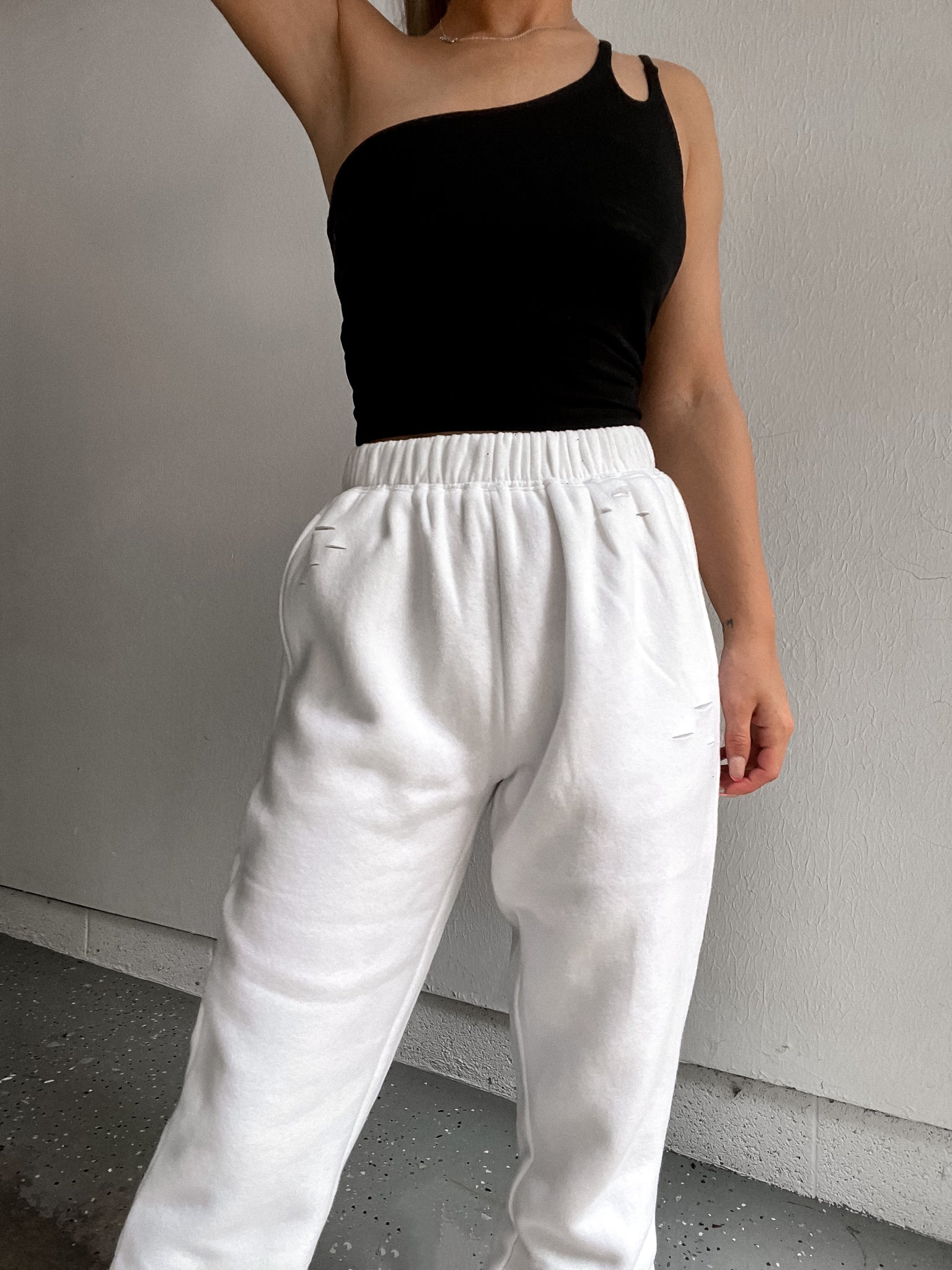 Distressed White Joggers